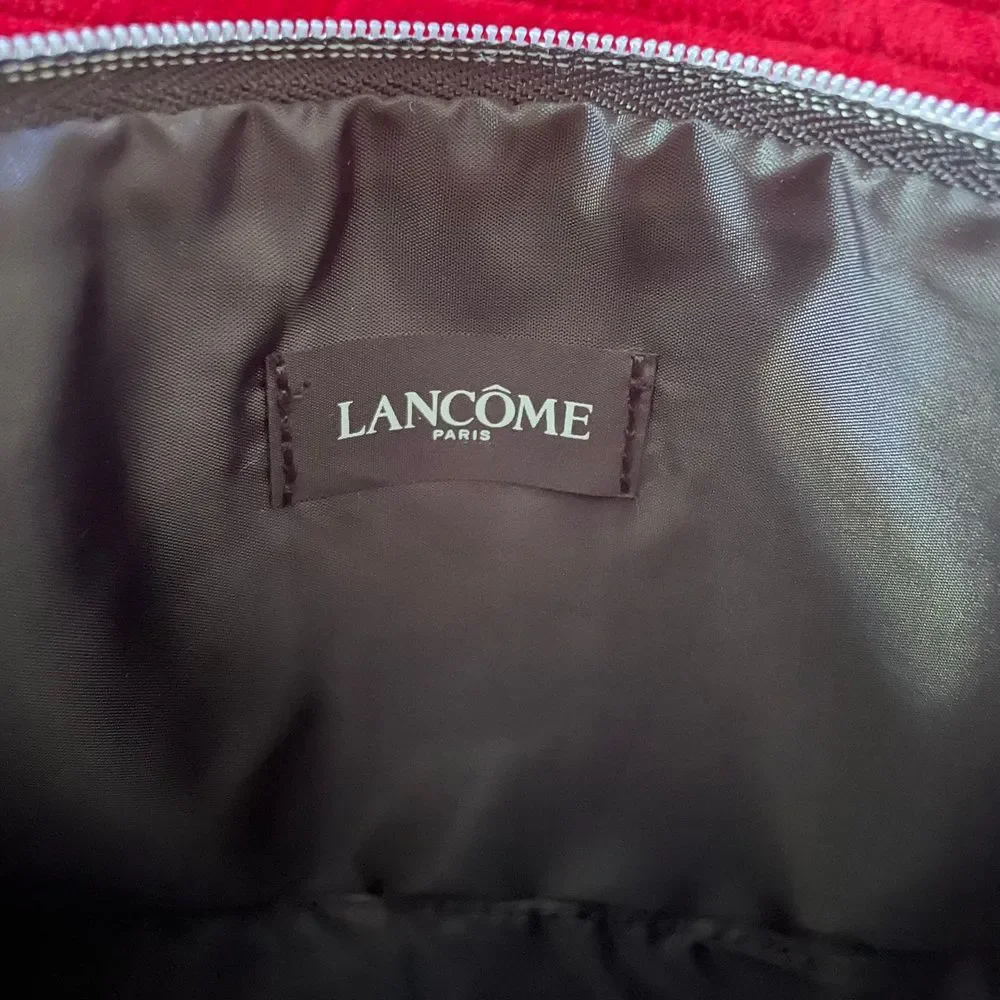 LANCOME Paris Cosmetic Makeup‎ Travel Bag Black Suede with Patent Leather NEW